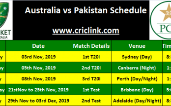 Pakistan in Australia 2019, Schedule