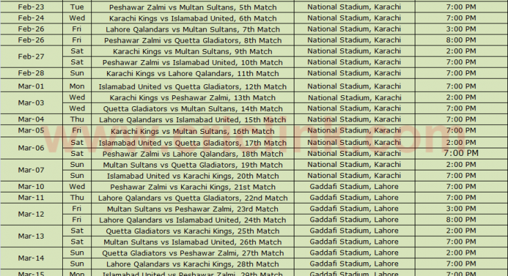 Pakistan super league 2021 schedule