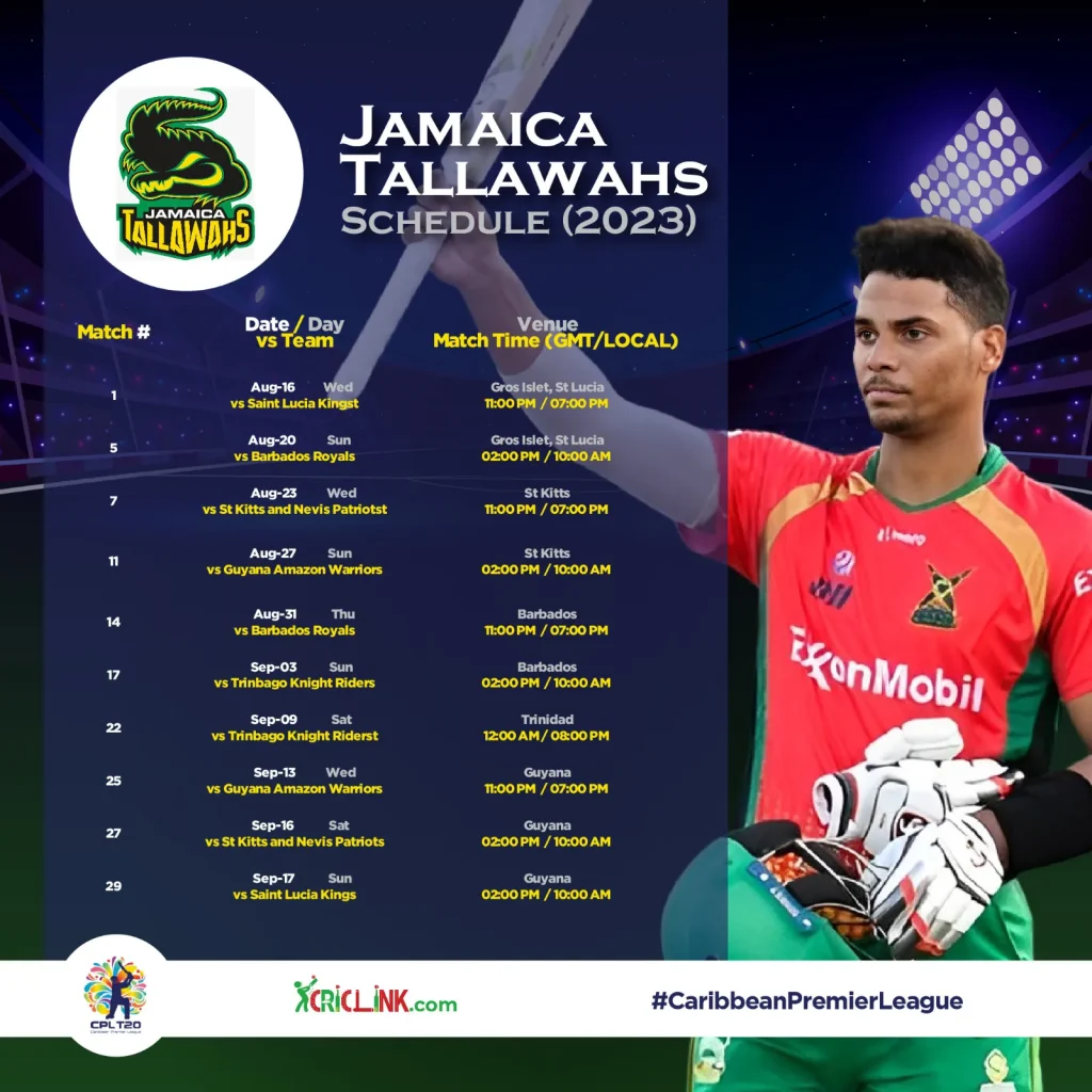 Jamaica Tallawahs Schedule 2023