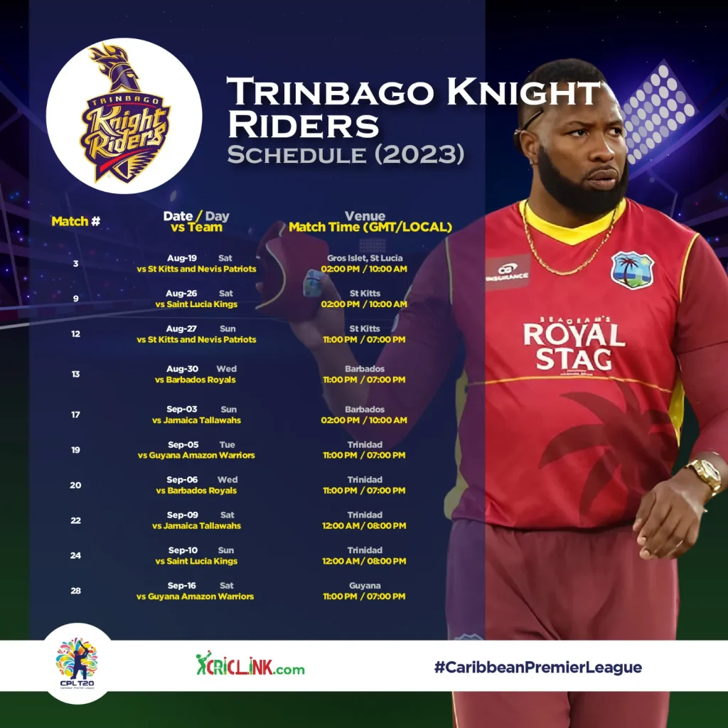 Trinbago Knight Riders Schedule 2023