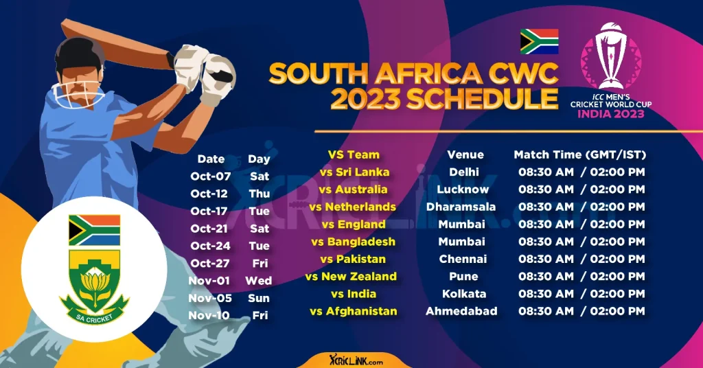 South Africa Schedule World Cup 2023
