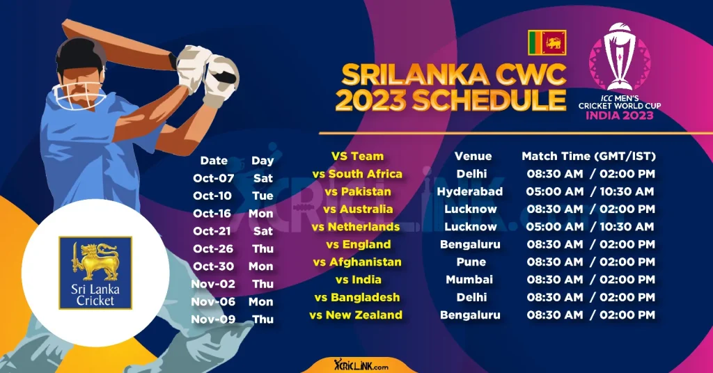 Sri Lanka World Cup 2023 Schedule